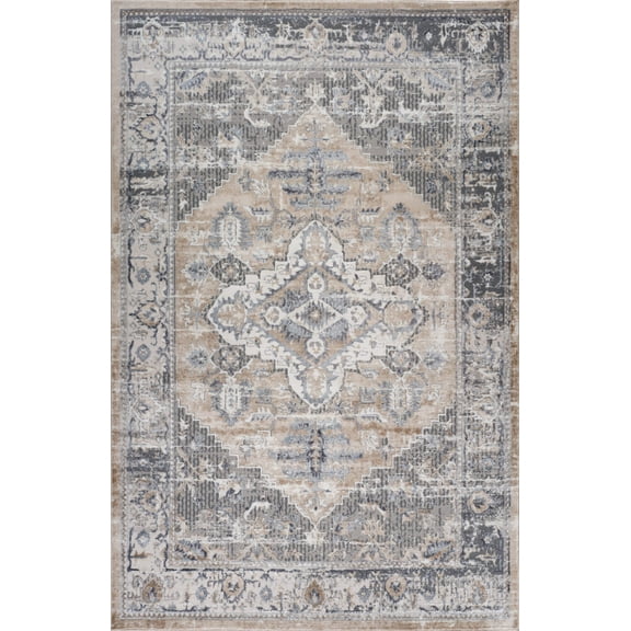 7' X 10' Gray and Brown Oriental Distressed Area Rug