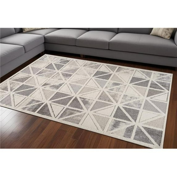 HomeRoots 558481 7 x 10 ft. Geometric Distressed Rectangle Area Rug, Gray & Cream