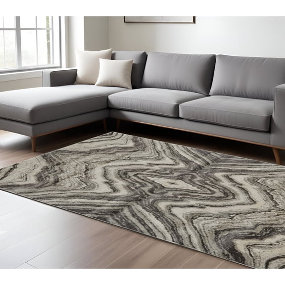 7' X 10' Ivory Gray and Tan Abstract Power Loom Area Rug