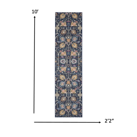 7' X 10' Navy Blue Floral Power Loom Area Rug Size: 2? x 10? Runner