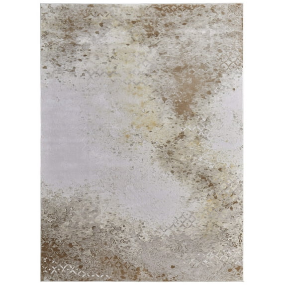 7' X 10' Tan and Ivory Abstract Power Loom Worn Faded Area Rug