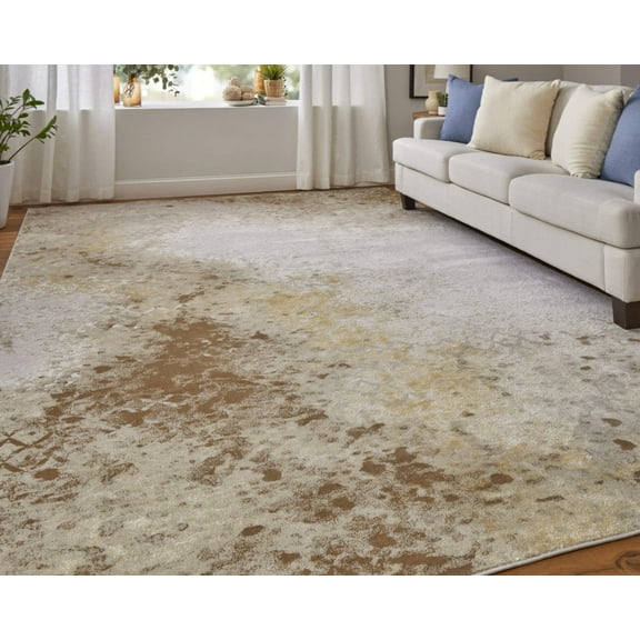 7' X 10' Tan and Ivory Abstract Power Loom Worn Faded Area Rug