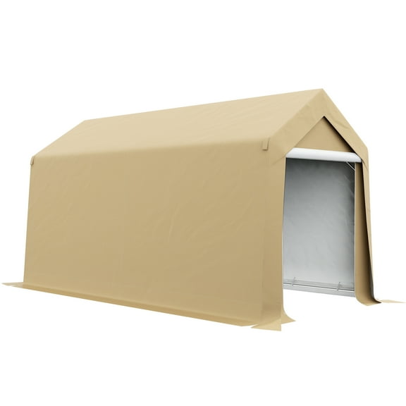 7' X 12' Outdoor Tent Storage - Heavy Duty, Waterproof With Ventilation & Door, Beige Building Ventilation,