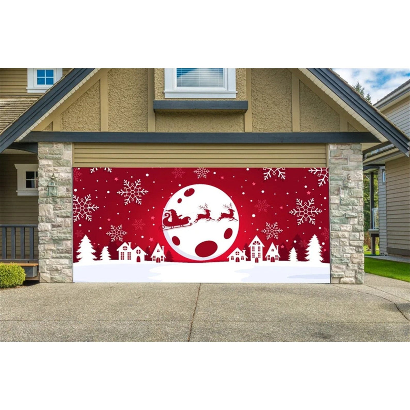7 X 16 Ft Merry Christmas Holiday Banner Garage Door Cover Murals Winter Snowman Santa Outdoor