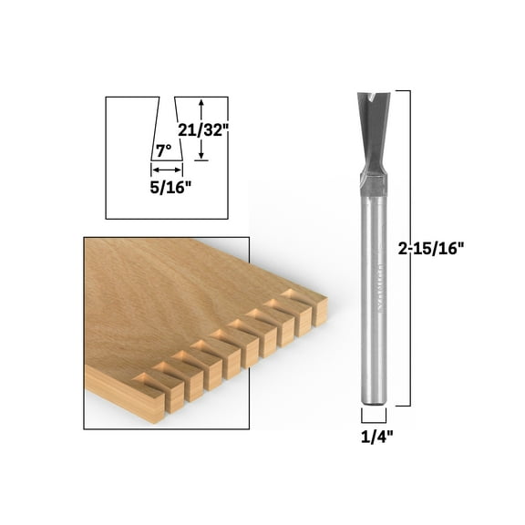 7 X 5/16" Solid Carbide Dovetail Router Bit - 1/4" Shank - Yonico 14814q