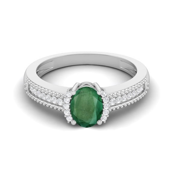 7 X 5 MM Oval Emerald Gemstone 925 Sterling Silver Halo Accent Women Valentines Day Gifts Ring