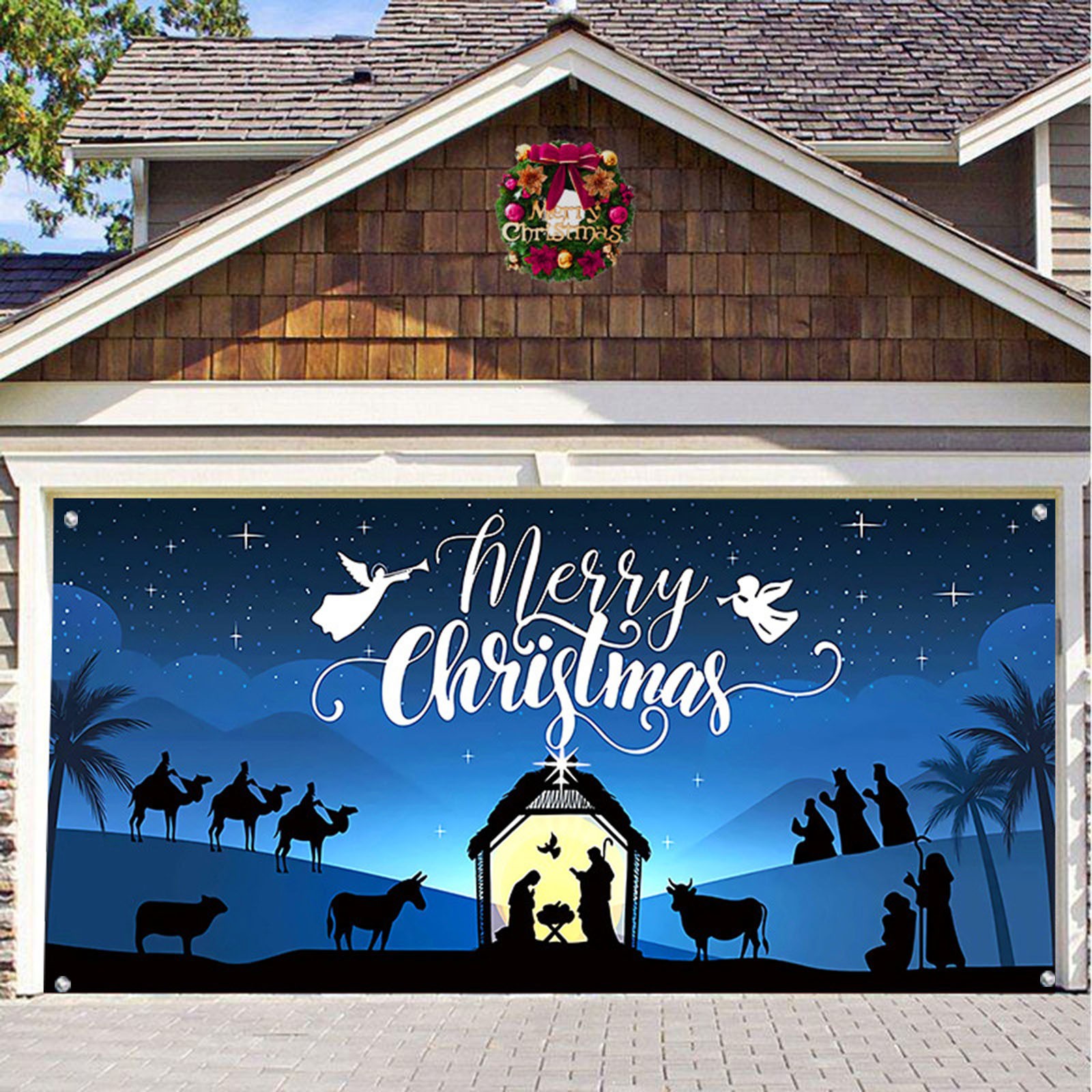 7 X 8 Ft Holy Night Christmas Outdoor Garage Door Banner Blue Night Of