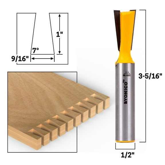 7 X 9/16" Dovetail Router Bit - 1/2" Shank - Yonico 14818
