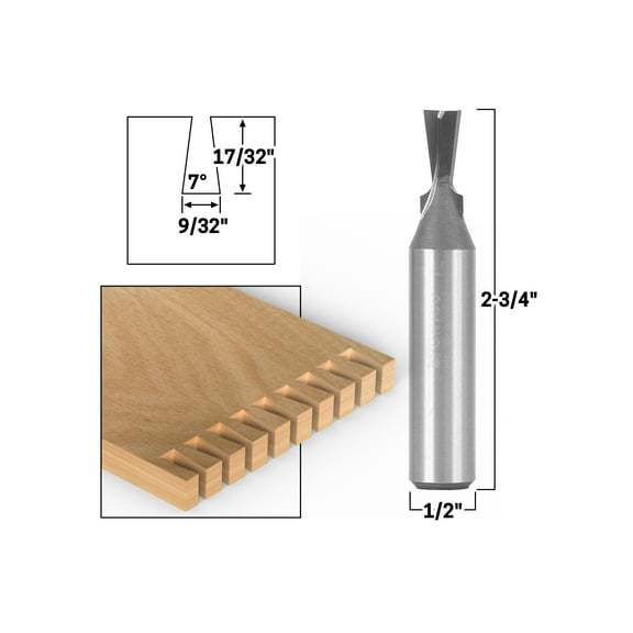7 X 9/32" Solid Carbide Dovetail Router Bit - 1/2" Shank - Yonico 14810