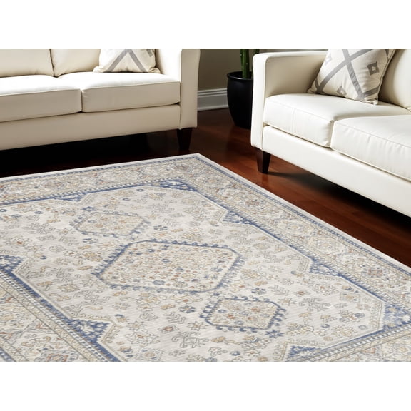 7' X 9' Blue and Gray Medallion Power Loom Area Rug