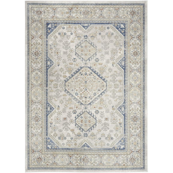 7' X 9' Blue and Gray Medallion Power Loom Area Rug
