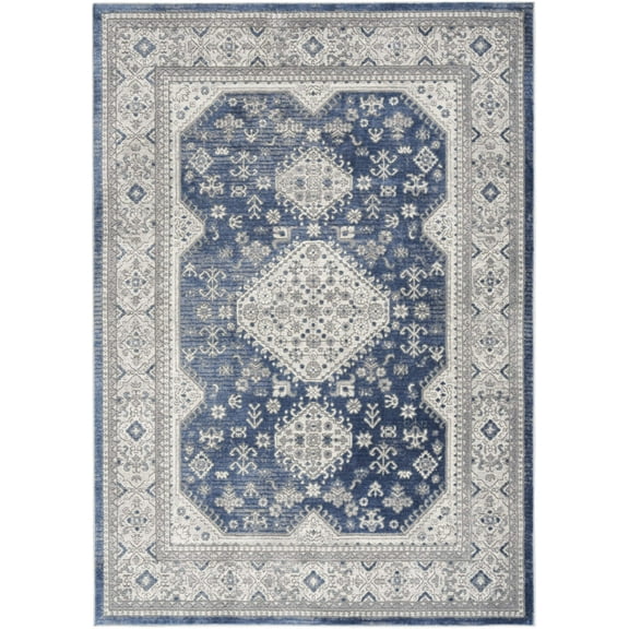 7' X 9' Blue and Gray Medallion Power Loom Area Rug