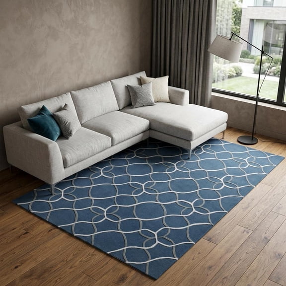 7' X 9' Ivory Blue and Gray Abstract Area Rug
