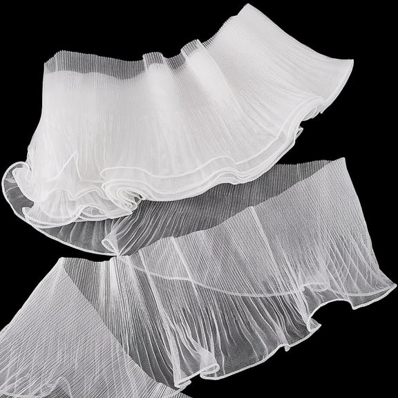 7 Yards Polyester Ruffled Ribbon Pleated Wavy Ribbon for Garment Accesories White 5-1/4 inch(132mm)