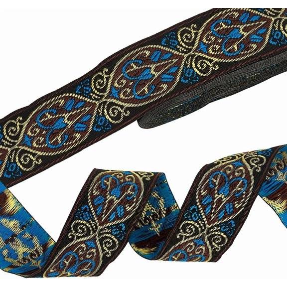7 Yards Vintage Jacquard Ribbon 1.2inch Boho Lace Trim Ethnic Emobridered Woven Ribbon for Sewing Clothing Crafting Home Decor Wedding Gift Wrapping Camera Bag Straps Black