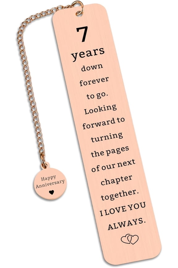 7 Year Anniversary Copper Gift, Copper Anniversary Gifts for Him Her, 7th Anniversarys Wedding Gifts for Husband Wife Couple, 7th Anniversarys Gift for Women Men, 7 Years Down Forever to Go Bookmark