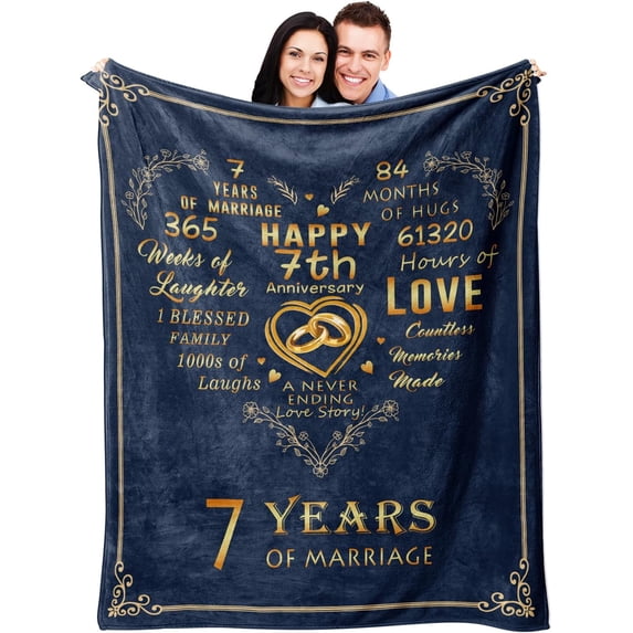 7 Year Anniversary Wedding Gifts for Him Her, Copper Gifts for 7th Anniversary Blanket 50"x60", 7th Anniversary Wool Gifts for Couple Husband Wife, 7 Years of Marriage Gifts for Men Women
