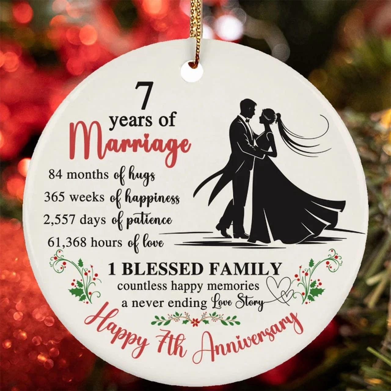 7 Year Of Marriage Ornament Happy 7th Anniversary Romantic Love ...