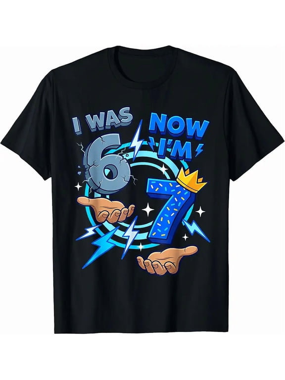 7 Year Old Birthday I was 6 Now I'm 7 6 7 Funny Kids Boys T-Shirt