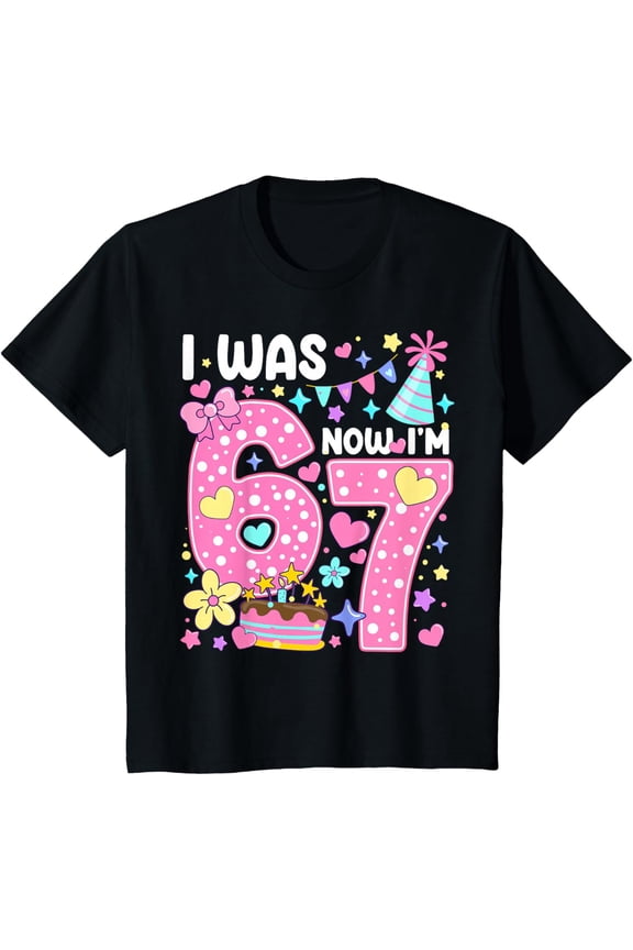 7 Year Old Birthday I was 6 Now I'm 7 67 Meme Boys Girls T-Shirt