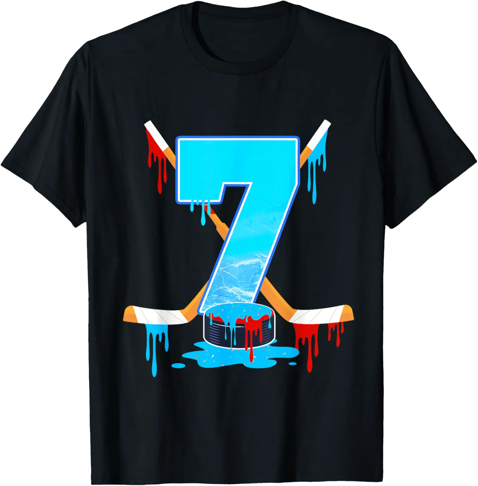7 Year Old Boys 7Th Birthday Ice Hockey Ice Cream Drip T-Shirt All Size ...