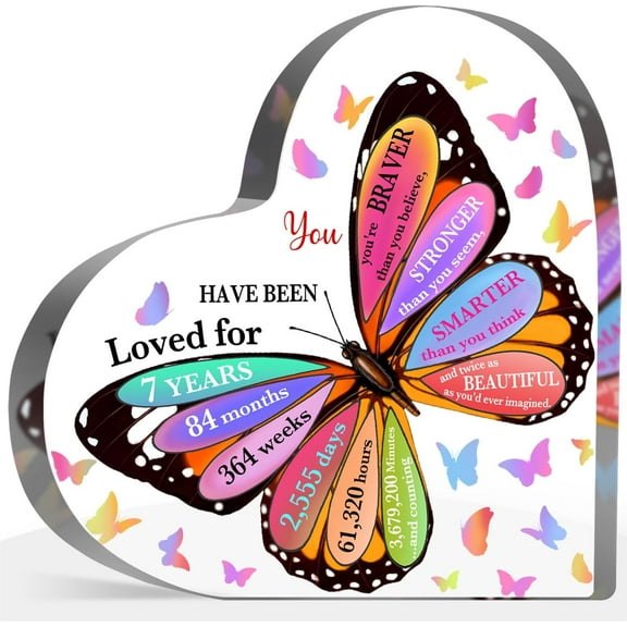 7 Year Old Girl Birthday Gifts, 7th Birthday Acrylic Sign, Inspirational Butterfly Keepsake Sign for Girls Boys, Happy 7 Birthday Gifts Idea for Daughter Girls, Table Desk for Home