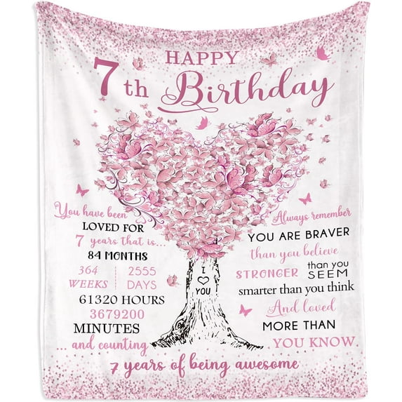 7 Year Old Girl Birthday Gifts Blanket 60"X50", Gifts for 7 Year Old Girls, 7 Year Old Girl Gifts, Birthday Gifts for 7 Year Old Girls, 7 Year Old Girl Birthday Gift Ideas, 7th Birthday Gifts
