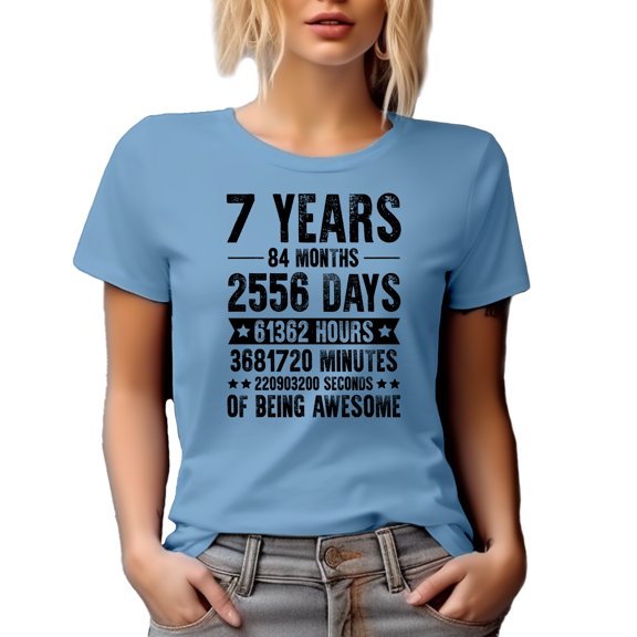 7 Years of Being Awesome, Months, Days, Hours, Minutes, Seconds, Baby Blue T-Shirt, Large