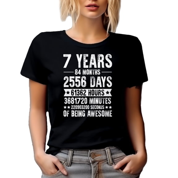 7 Years of Being Awesome - Months, Days, Hours, Minutes, Seconds, Black T-Shirt, 2XL