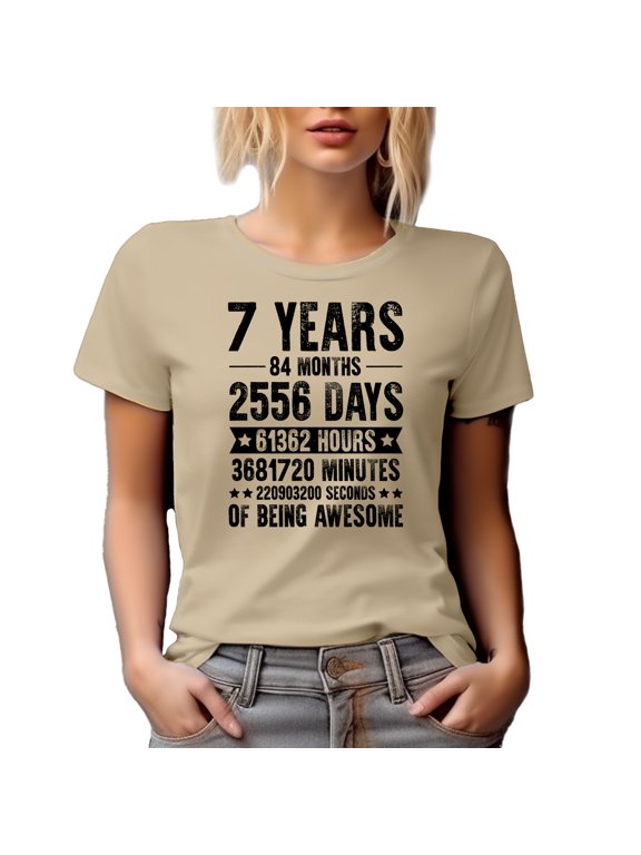 7 Years of Being Awesome, Months, Days, Hours, Minutes, Seconds, Tan T-Shirt, Large