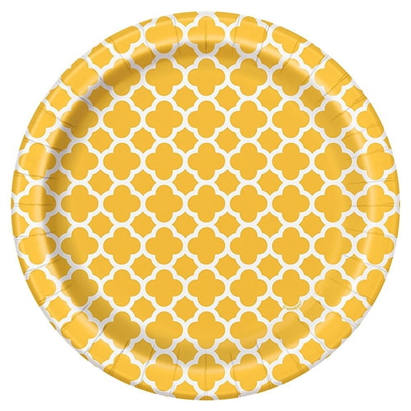 7" Yellow Quatrefoil Paper Dessert Plates, 8ct