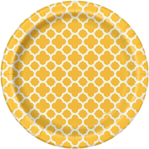7" Yellow Quatrefoil Paper Dessert Plates, 8ct
