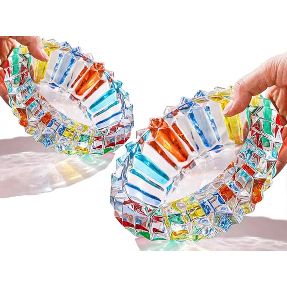 7" and 5" Crystal Colorful Ashtray, Cigar Cigarettes Ash Tray Holder Home Office Desktop Tabletop Decoration…