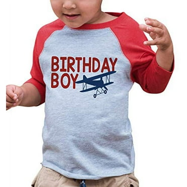 7 ate 9 Apparel Boy's Birthday Boy Biplane Airplane Red Raglan Tee