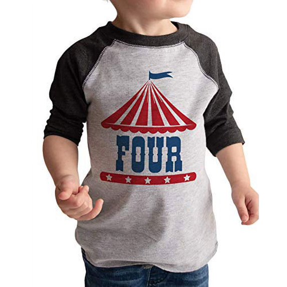 7 ate 9 Apparel Boy's Birthday Four Circus Grey Raglan