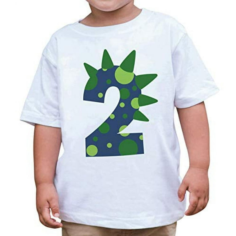 7 ate 9 Apparel Boy's Two 2 Second 2nd Dinosaur Birthday White T-Shirt