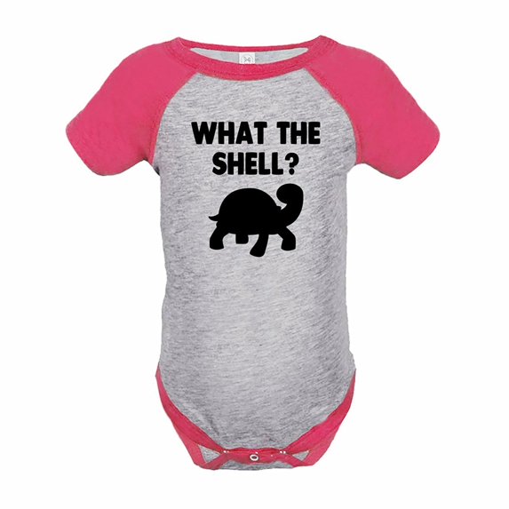 7 ate 9 Apparel Funny Kids What the Shell Baseball Onepiece Pink