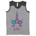 thumbnail image 1 of 7 ate 9 Apparel Girl's Six Unicorn Birthday 6 Magical Party 6th Grey Contrast Tank Top, 1 of 6