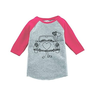 7 ate 9 Apparel Girl's Wedding Car Pink Baseball Tee