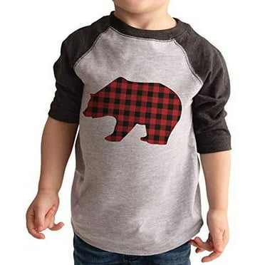 7 ate 9 Apparel Kid's Plaid Bear Christmas Shirt Grey