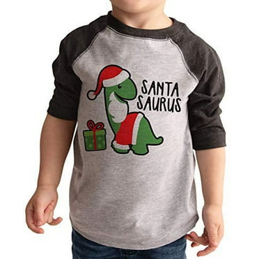 7 ate 9 Apparel Kid's Santasaurus Dinosaur Christmas Shirt Grey