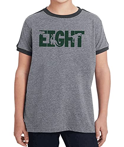 7 ate 9 Apparel Kids 8th Dino Dinosaur Birthday Shirt for Boys 8 Year Old 8th Eight Grey Ringer Tee
