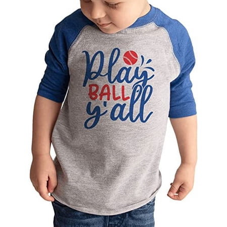 7 ate 9 Apparel Kids Baseball Shirts - Play Ball Y'all Blue Shirt 6 Months