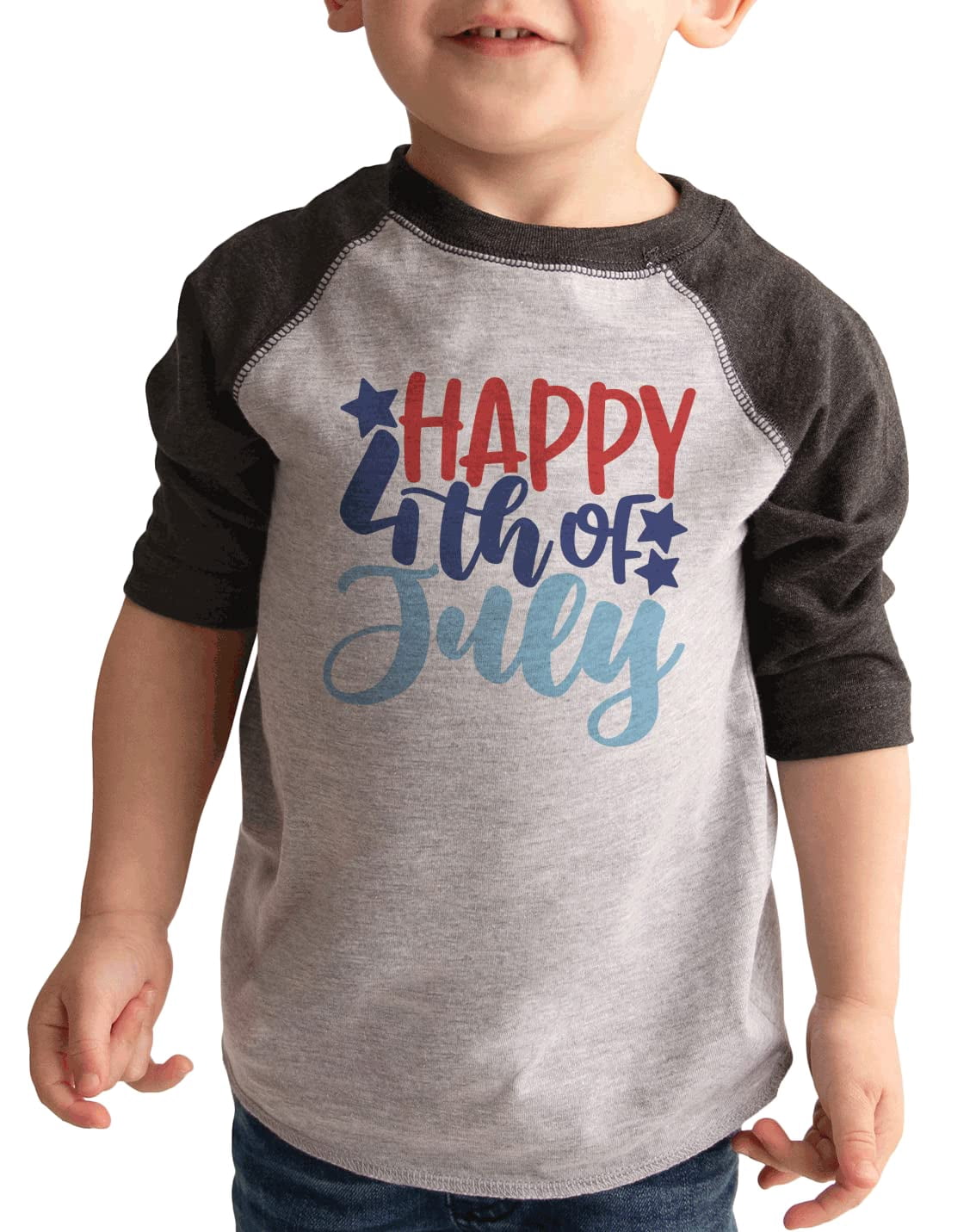 Kids Christmas Plaid Deer Raglan Tee - Grey Holiday Shirt For Boys And Girls - View #3