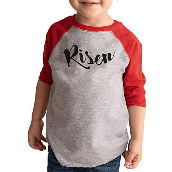 7 ate 9 Apparel Kids Risen Happy Easter Red Raglan