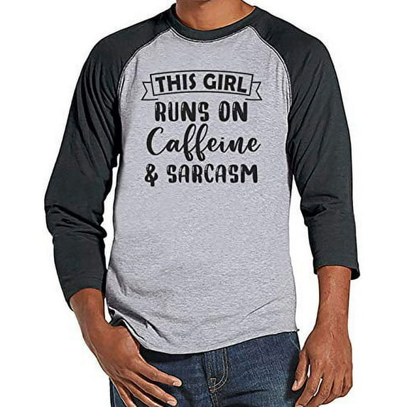 7 ate 9 Apparel Men's I Run on Caffeine and Sarcasm Raglan Grey