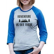 7 ate 9 Apparel Women's Adventure is Out There Explore Blue Raglan Tee