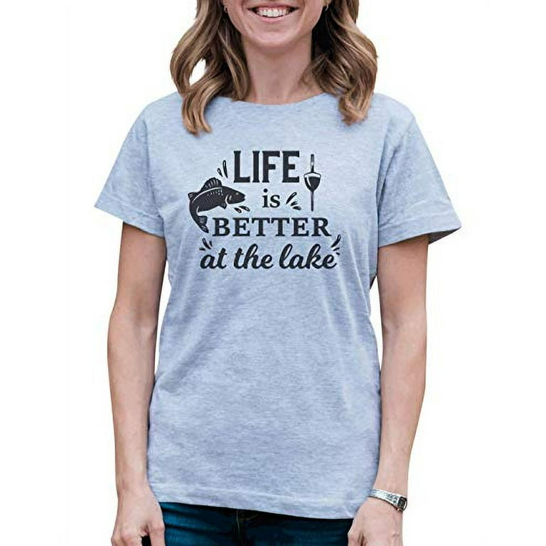 7 ate 9 Apparel Women's Life is Better at The Lake Fishing T-Shirt Grey 