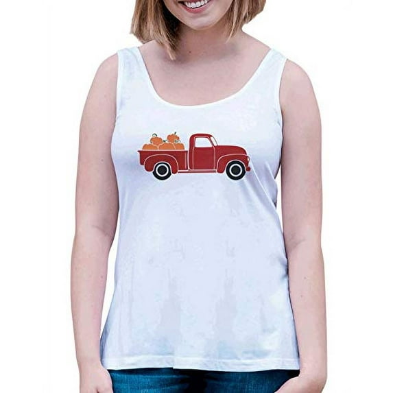 7 ate 9 Apparel Women's Pumpkin Truck Tank Top White Small