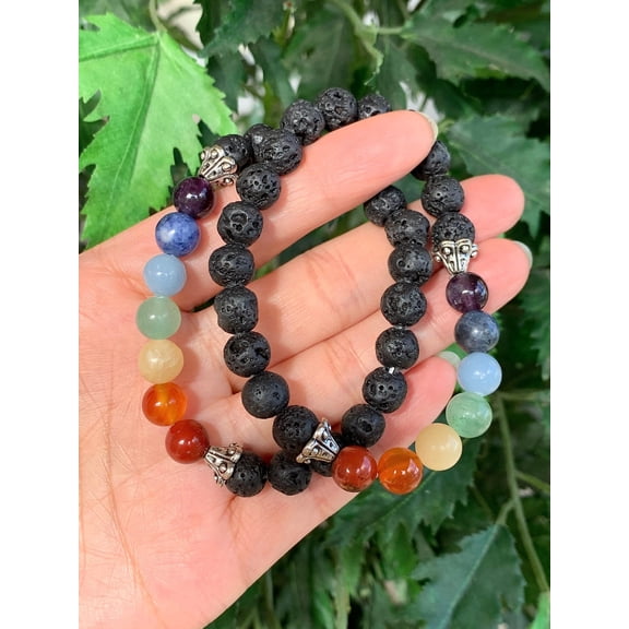 7 chakra with Lava Crystal Bead Bracelet 8mm, Wholesale Genuine 7 chakra with Lava Stretch Gemstone Bracelet, Gift for Men & Women (5)
